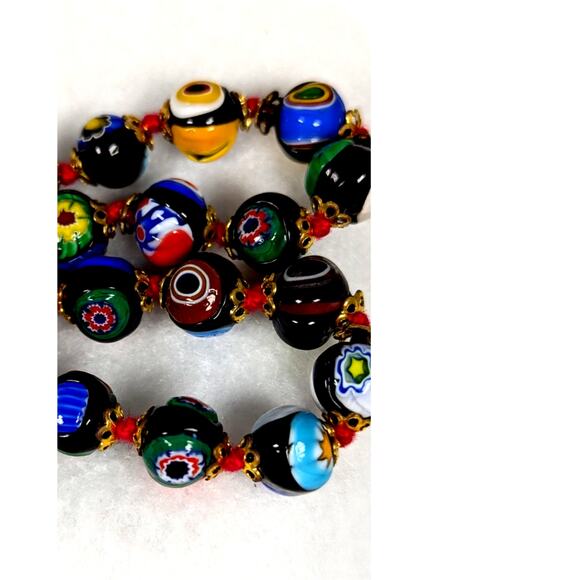 Vtge Venetian Millefiori glass beads 32" Murano original stringing Venice 60's - Picture 11 of 14